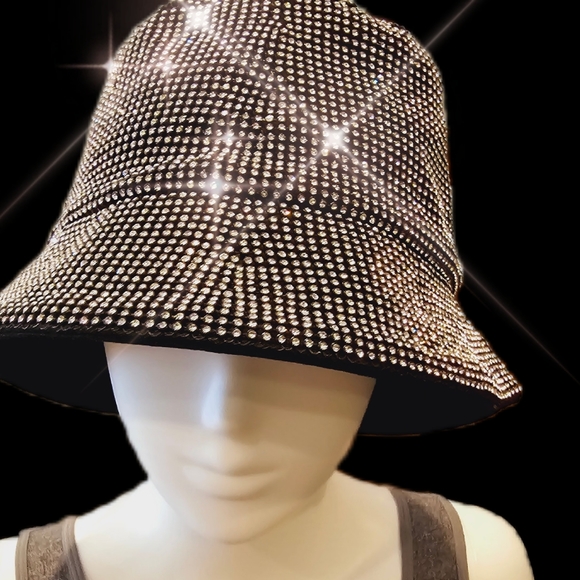 RHINESTONE Clear Blk Bucket Hat *3 Colors Avail.* NEW - Picture 3 of 5